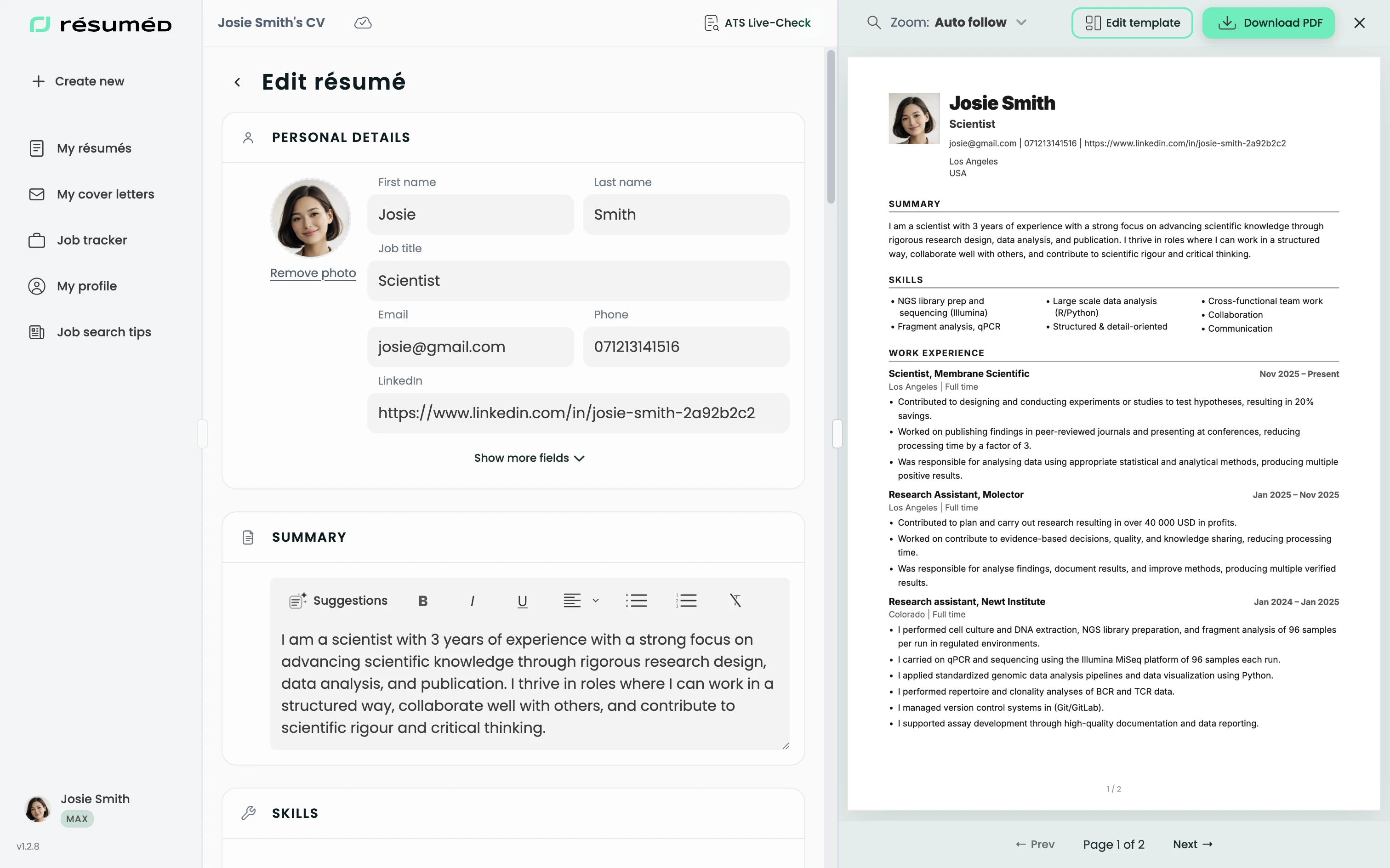 Résuméd Free CV Creator